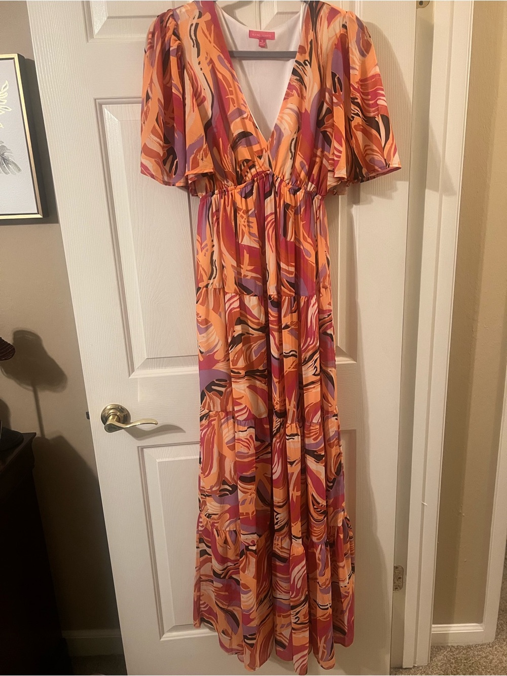 NWOT 🛍️3 for 25 🛍️ Flying Tomato Orange & Pink Swirl V-Neck Maxi Dress Sz Small